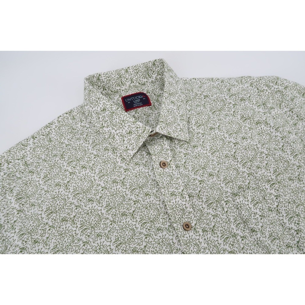 UNTUCKit Hillview Shirt Mens Large Green Floral Slim Fit Short Sleeve Button